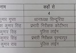 महराजगंज में पुलिस अधिकारियों का तबादला।