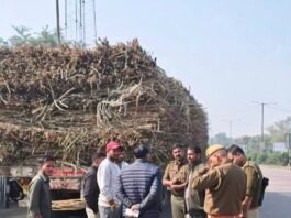 ओवरलोड गन्ना वाहनों पर सख्ती: बस्ती पुलिस ने 12 ट्रक-ट्रालियों का काटा चालान