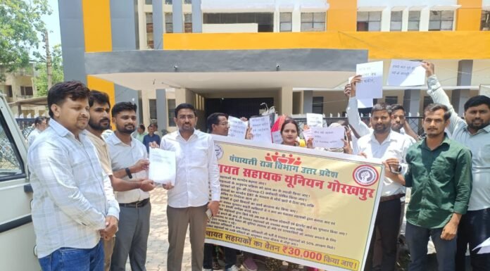 11 सूत्रीय मांगों को लेकर पंचायत सहायकों का प्रदर्शन, तहसीलदार को सौंपा ज्ञापन