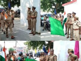 डीआईजी ने तिरंगा रैली को दिखाई हरी झंडी, पुलिस बल के साथ खुद भी बने यात्रा का हिस्सा पुलिस लाइन से निकली रैली ने शहर को रंगा देशभक्ति के रंग में, कबीर तिराहा, झंडा तिराहा और कंपनी बाग से होकर गुजरी यात्रा