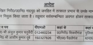 सिकरीगंज थाने को मिला नया प्रभारी, अंजुल चतुर्वेदी पुलिस लाइन भेजे गए जनहित में पुलिस विभाग में फेरबदल, आशीष दूबे को मिली नई जिम्मेदारी